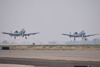 Boise Air Terminal/gowen Fld Airport (BOI) - Two A-10Cs from the 190th Fighter Sq., Idaho ANG making a formation landing on a 4 mile vis, smoky day. - by Gerald Howard