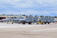 Boise Air Terminal/gowen Fld Airport (BOI) - F/A-18s of VMFAT-101 Sharpshooters, NAS Miramar, CA parked on the south GA ramp. - by Gerald Howard