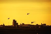 Ostend-Bruges International Airport, Ostend Belgium (EBOS) - British Army heli's landing by sunset for a fuelstop on their way home coming from Germany slide scan '90s - by J.Van Mierlo